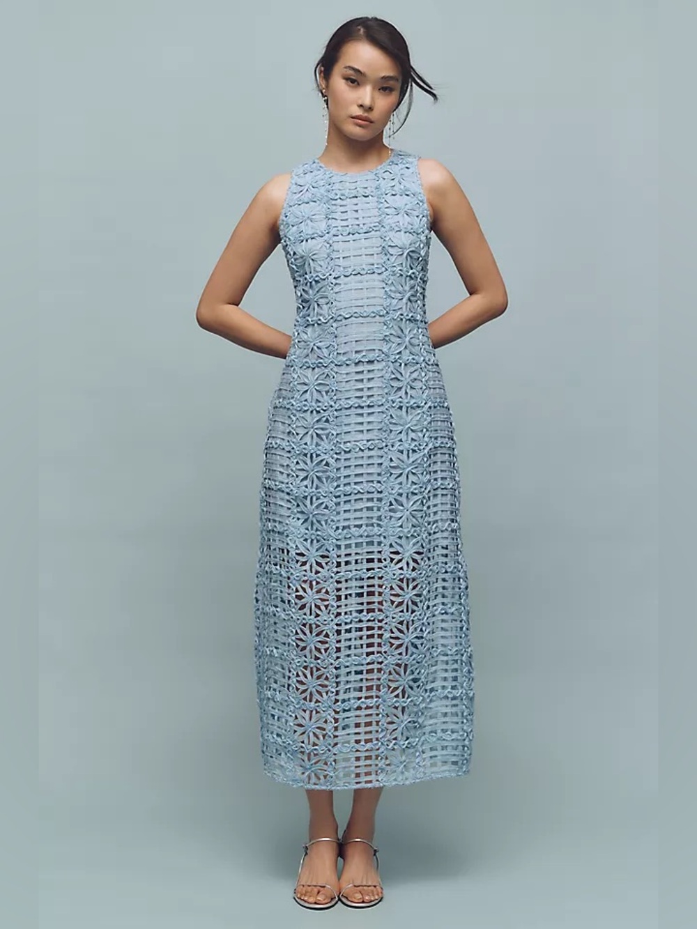 Antropologie Endless Rose Blue Textured Sleeveless Maxi Dress Size L - Picture 1 of 13